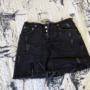 BDG Black Washed Denim Mini Skirt with Raw Hem